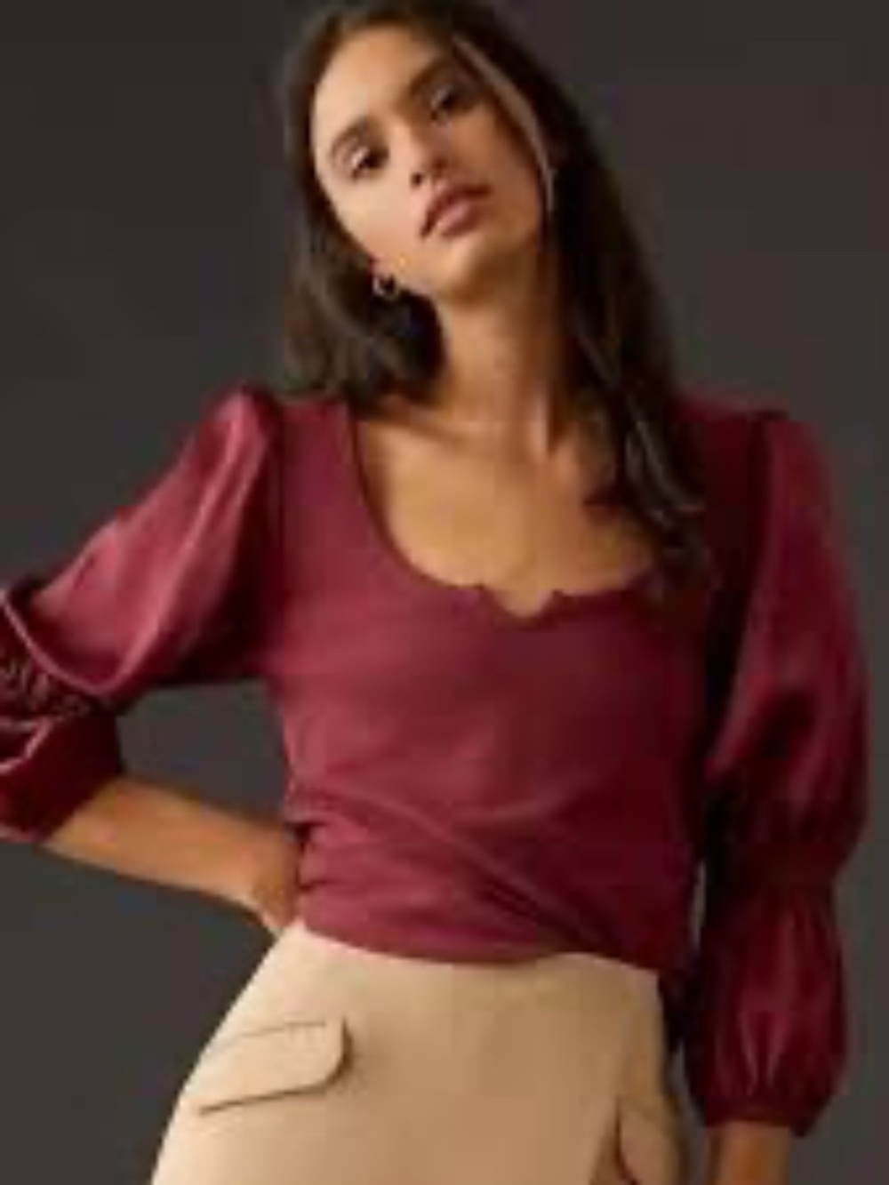 Anthro Maeve Small Berry Ballon Sleeves Top